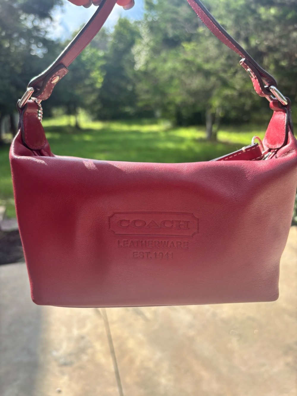 Coach Soho Burgundy Leather Baguette Shoulder Bag Made in India
